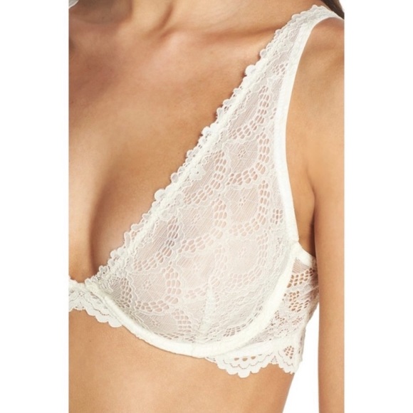 Free People Lace Underwire Plunge Bra Ivory - Picture 4 of 5